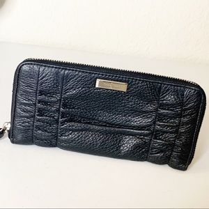 Cole Haan Black Leather Ruched Zippered Wallet